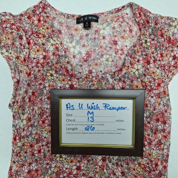 As U Wish Romper Pink Floral Girls Medium Shorts Cap Sleeve - Picture 6 of 7